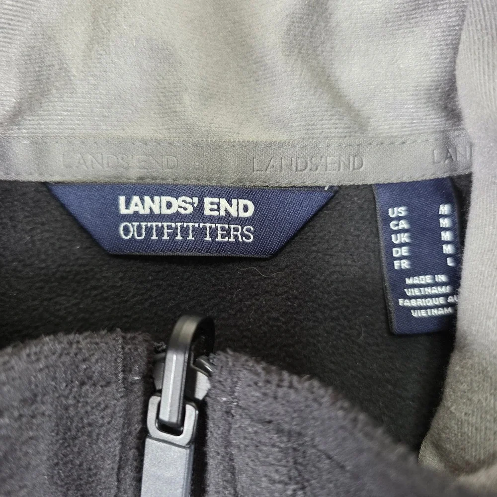 Lands End Outfitters Mens Medium Fleece Vest Black Full Zip Mock Neck Pockets